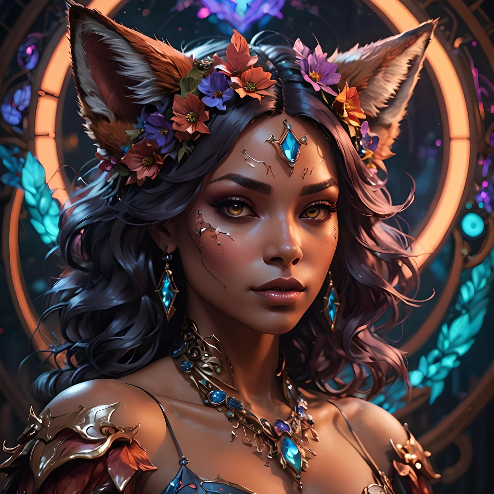 Detailed Portrait of a Foxy Lady in Splash Art Style