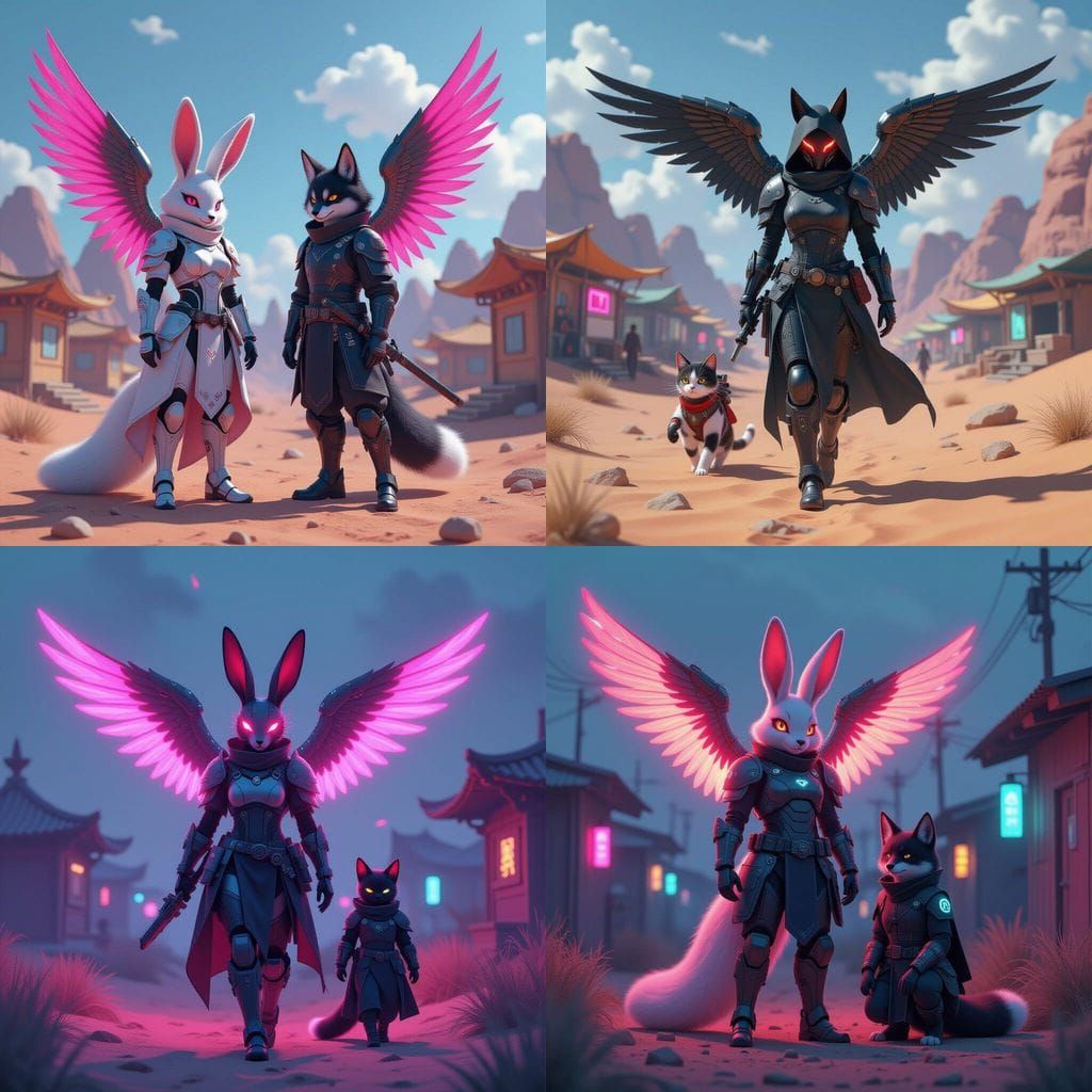 Cybernetic Fox Shade in Neon Desert, Anime Art