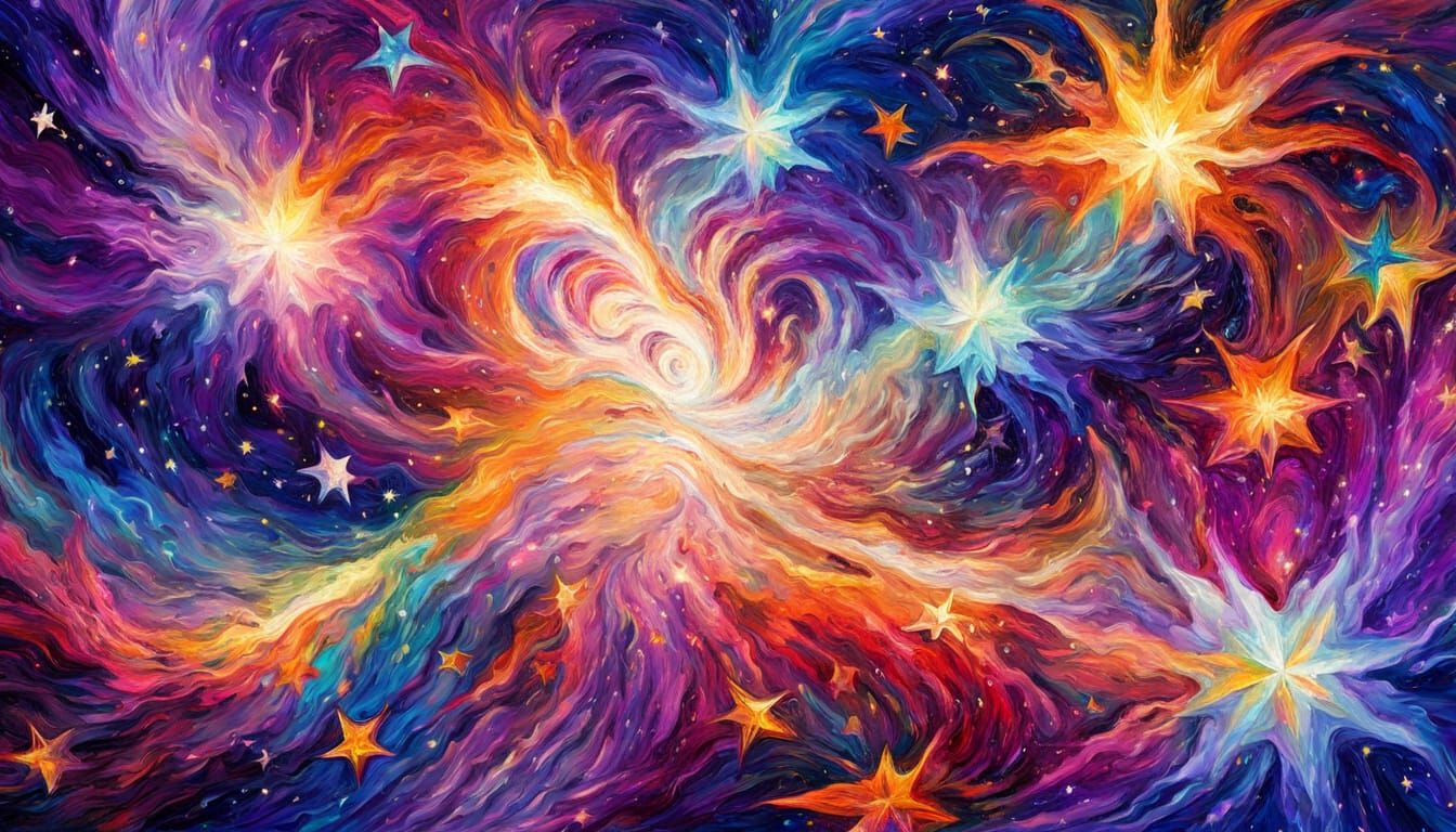 Cosmic Whirlpools in Neo-Impressionist Oil Painting Style