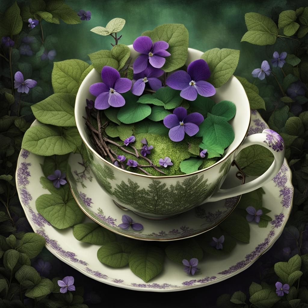 Surreal Spring Forest Teacup in Hyperrealistic Style