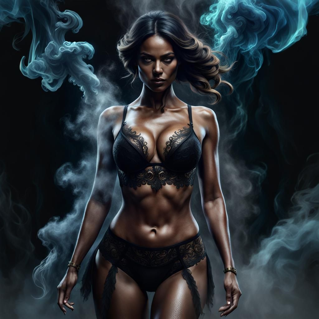 Woman in Smoke: Detailed Matte Painting