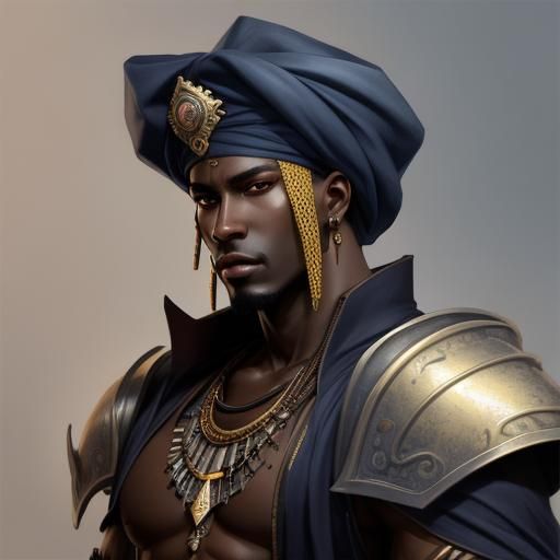 Handsome Darkskin Hausa Warrior in Fantasy Art Style