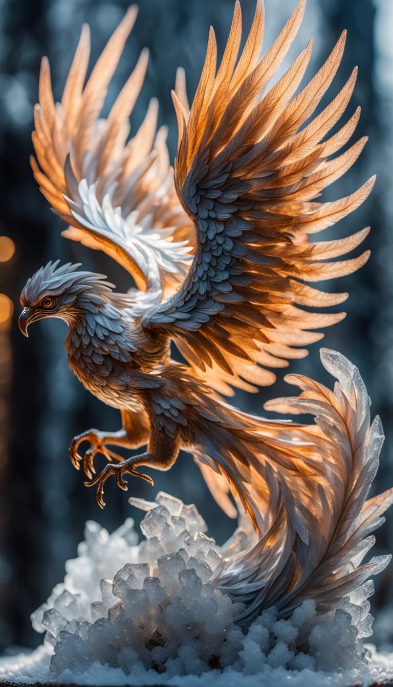 Icy Phoenix Sculpture in Crystal Clear Detail