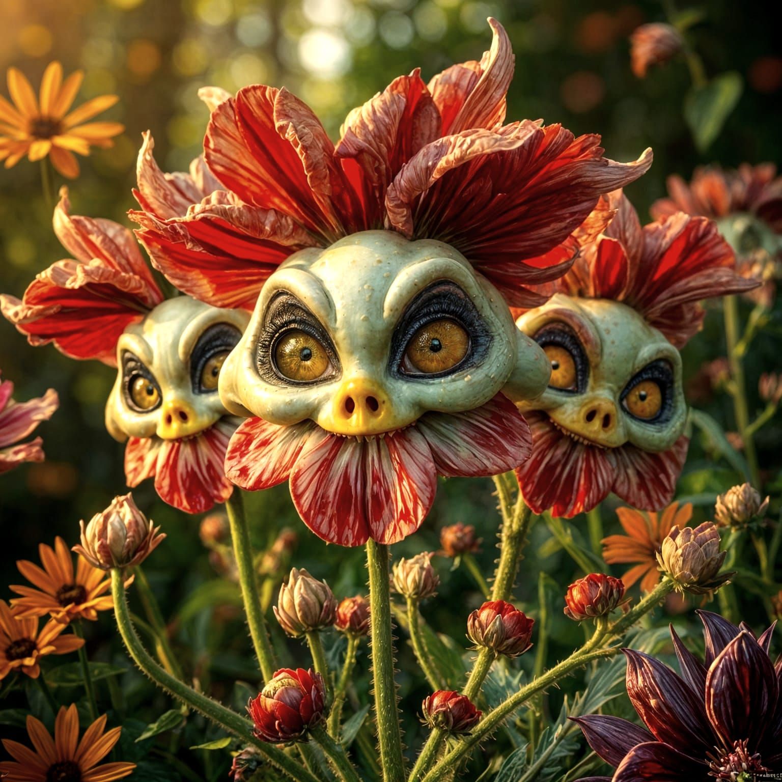 Smiling Flowers in Dark Fantasy Pop-Surrealism