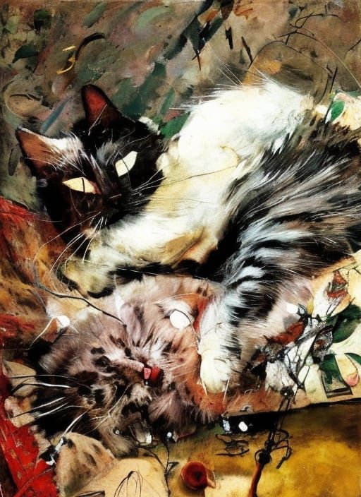 Obstinate Cat Disturbs Mistress, Hyperrealistic Painting