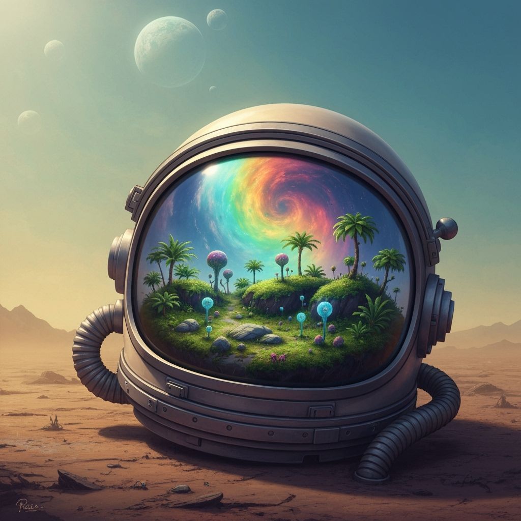 Rainforest in Astronaut Helmet on Alien Planet