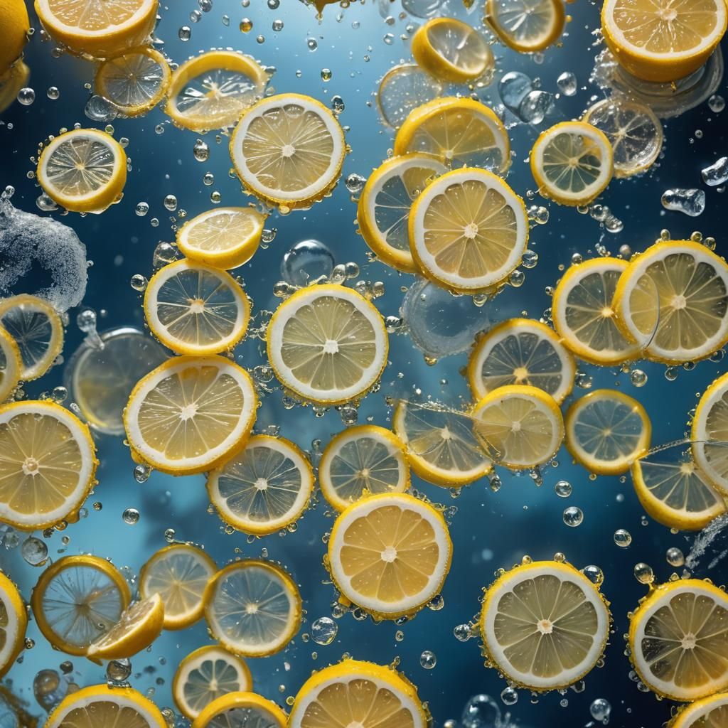 Lemon Pieces Dancing on Soda Water: Fantasy Art
