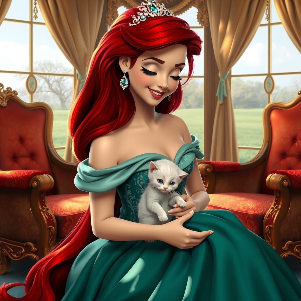 Princess Ariel with Kitten in Opulent Setting