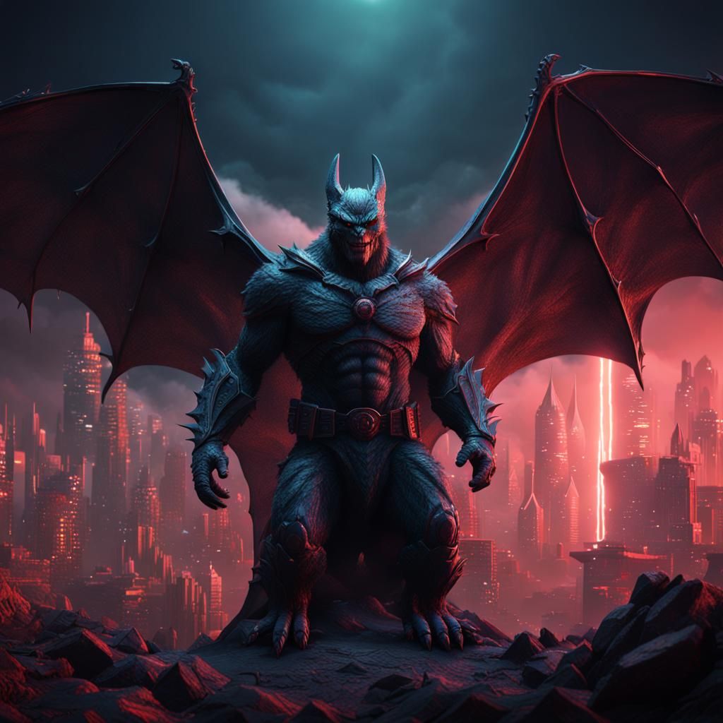 Bat Godzilla Matte Painting in Modern Art Style