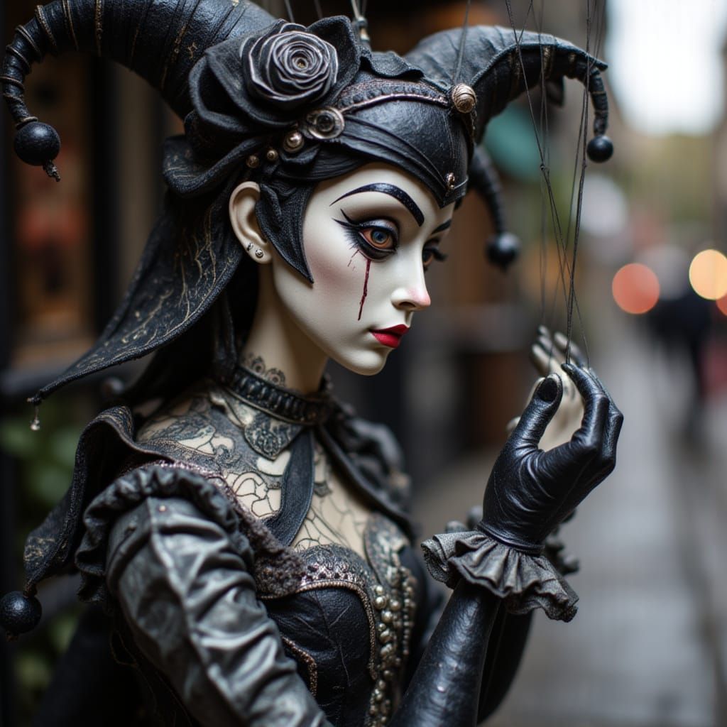 Whimsical Jester Ballerina Puppet With Red Tear in London