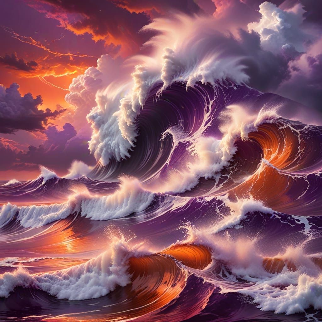 Tsunami in White Ocean Under Stormy Sky