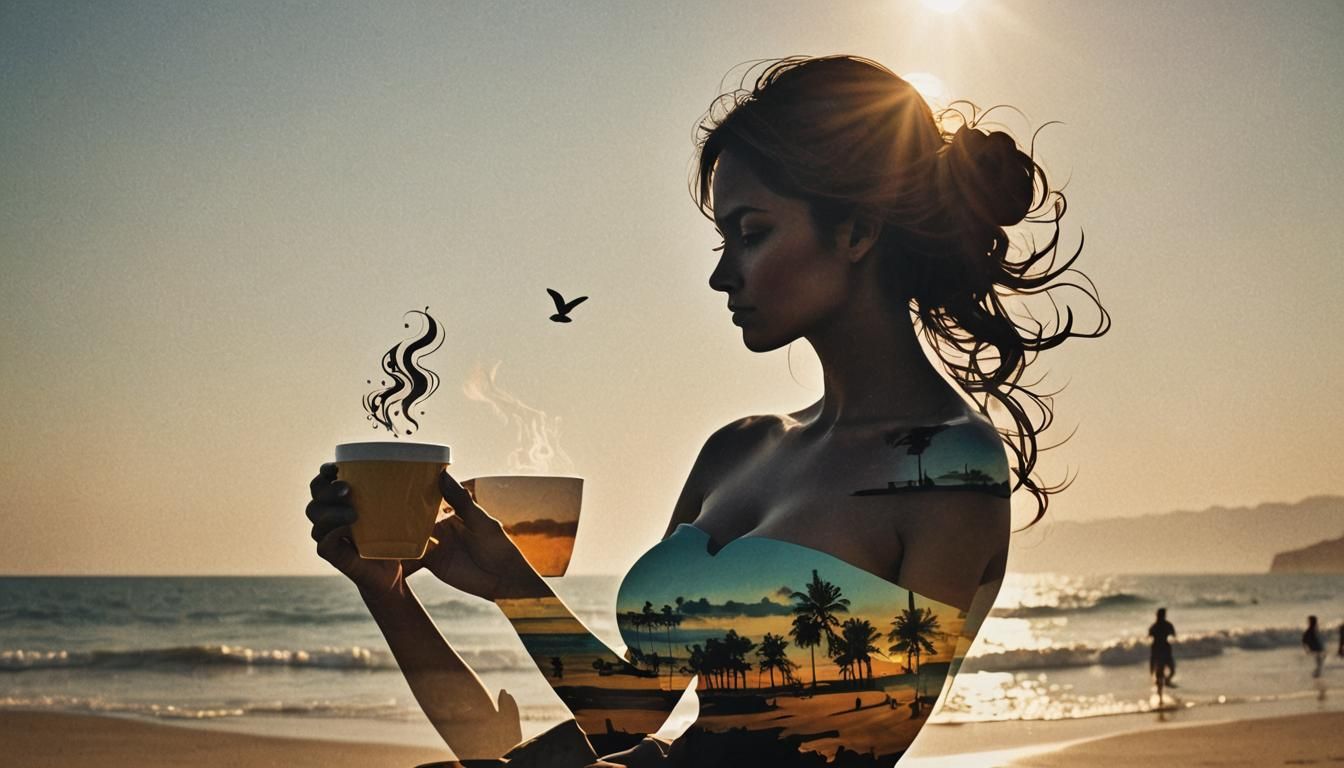 Silhouette of a Woman on Beach with Mermaids