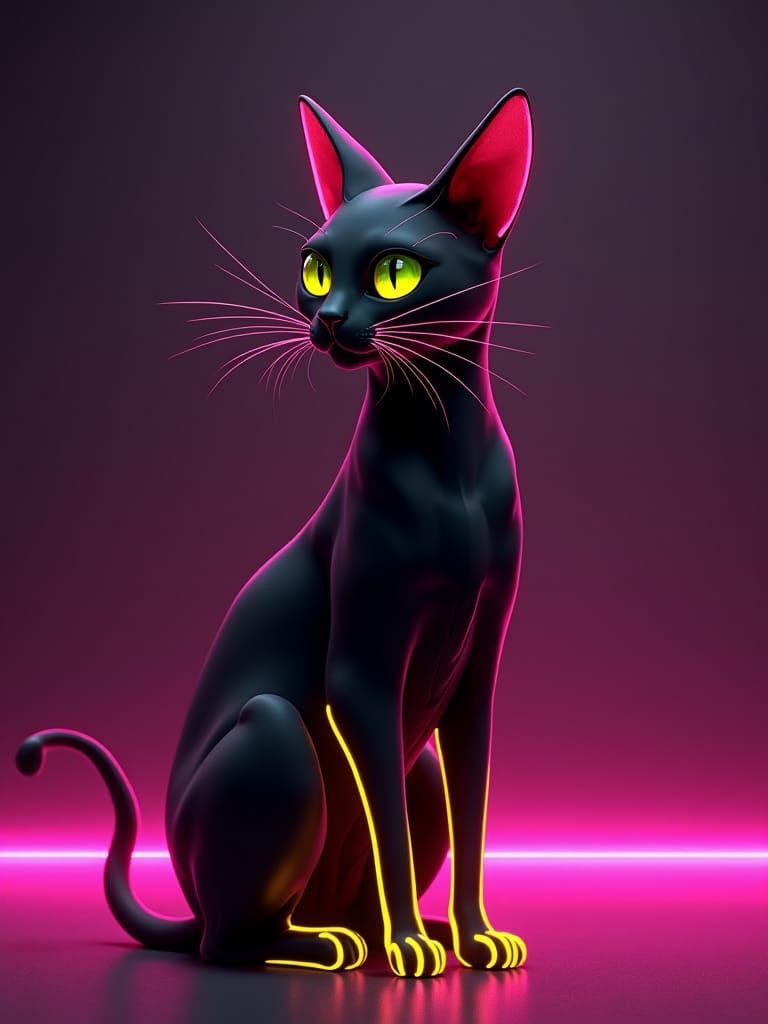 Neon Cyberpunk Cat with Glowing Stripes