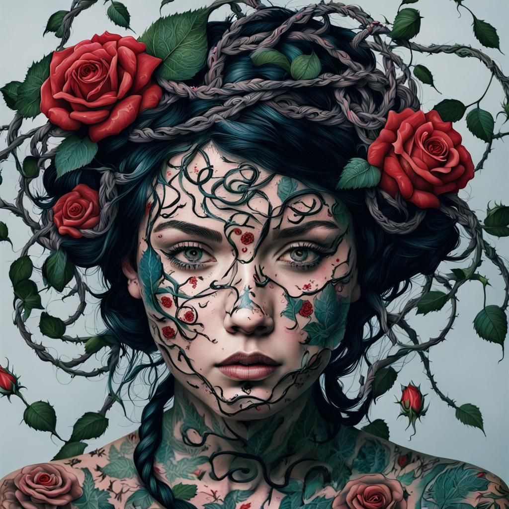 Woman with Floral Vine Tattoo Art