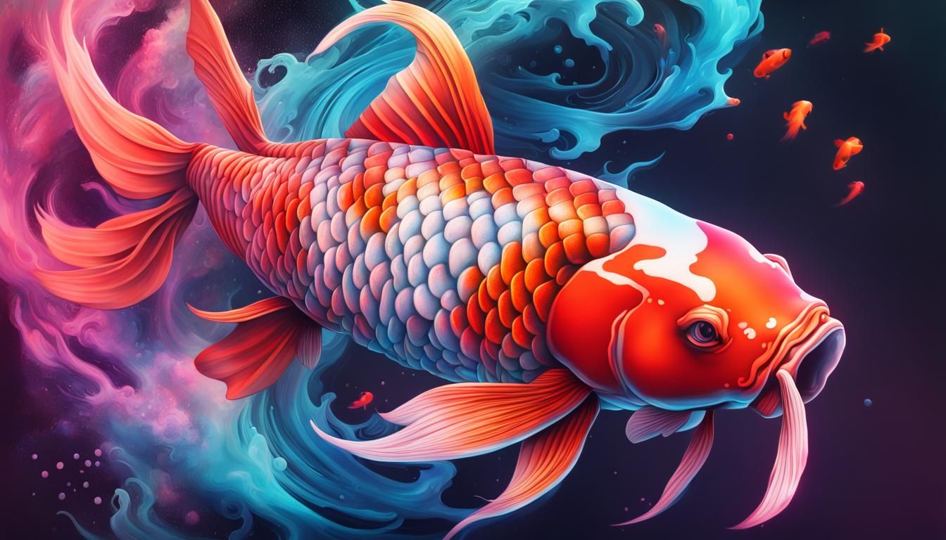 Neon Koi Fish in Nebula Waves: Splash Art