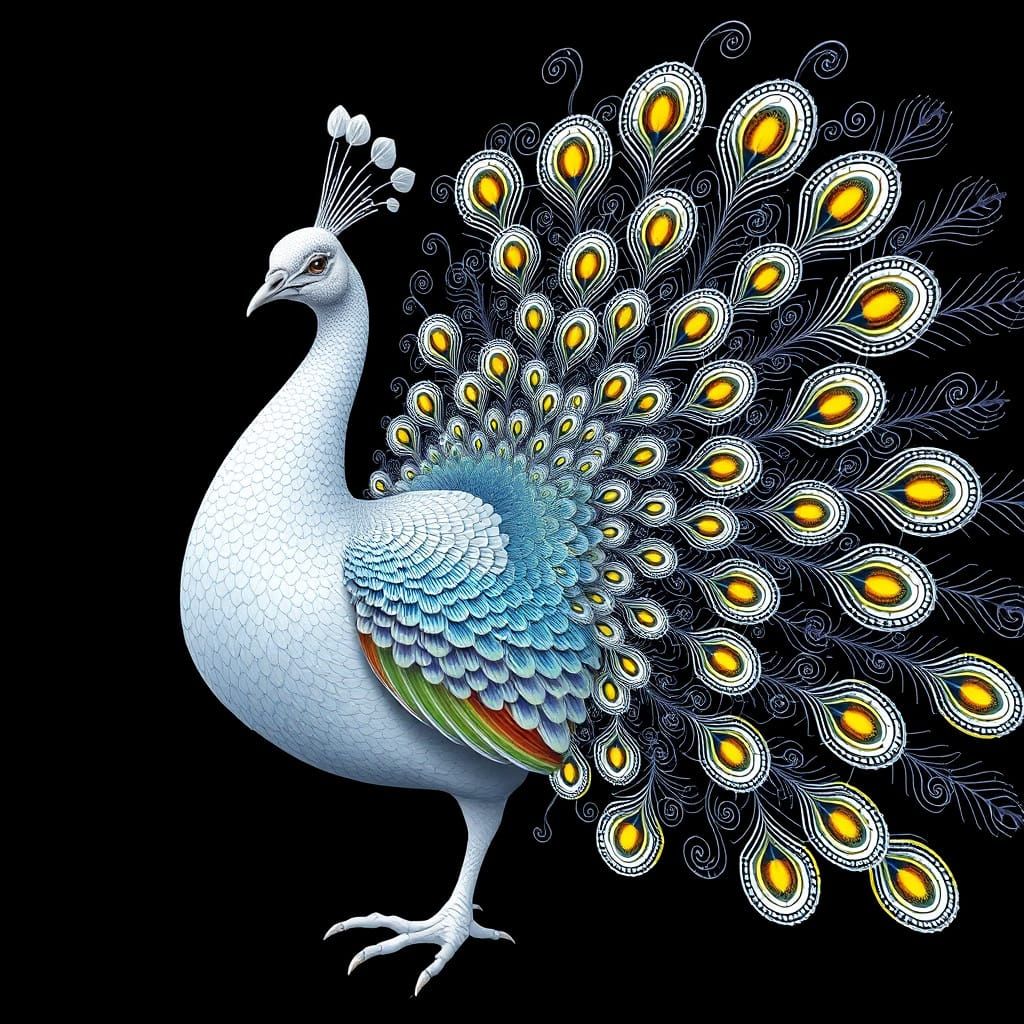Rainbow Albino Peacock in Vibrant, Ethereal Beauty