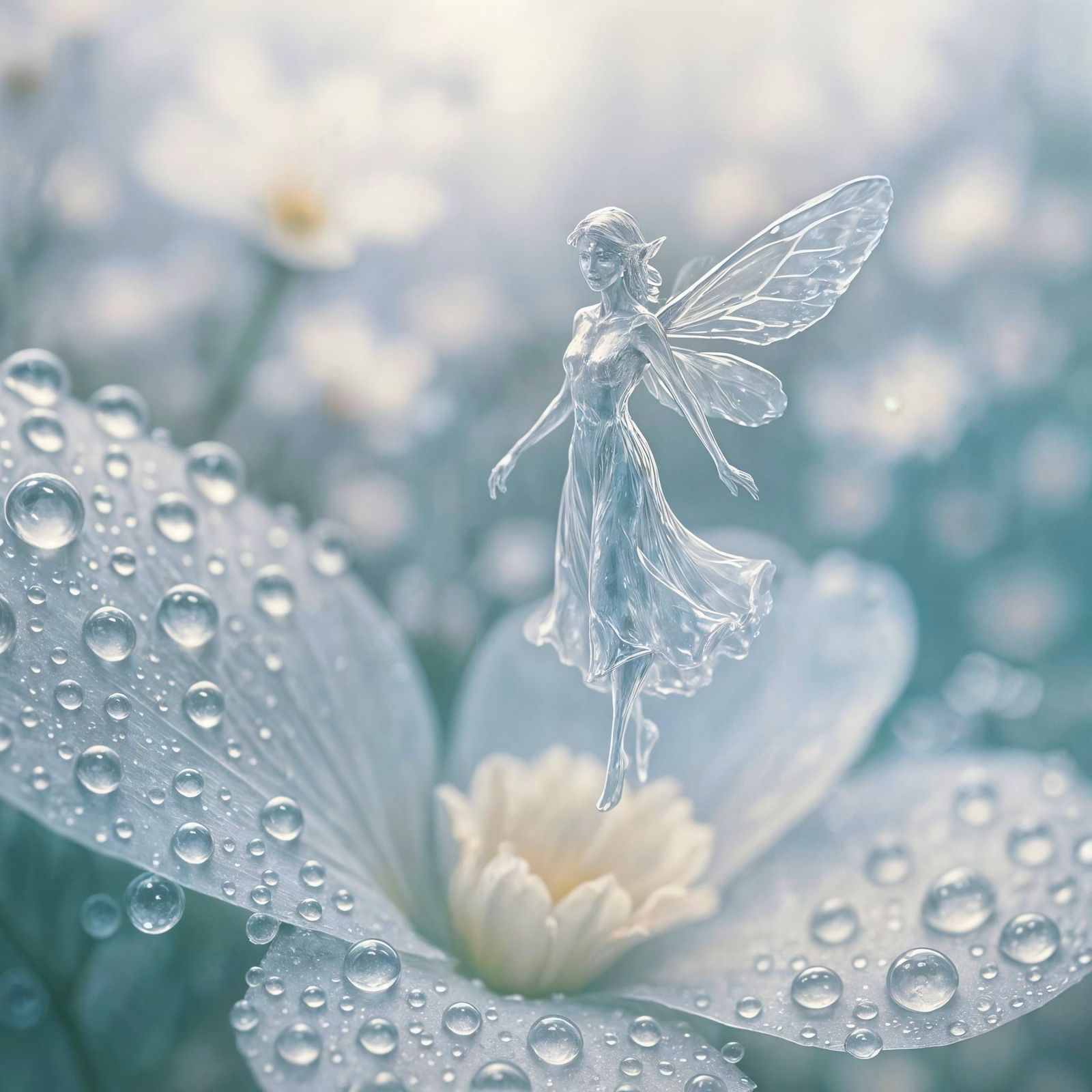 Ethereal Fairy Dancing in Dewdrop Garden