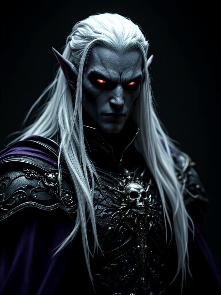 Epic Drow Warrior in Dark Metallic Armor