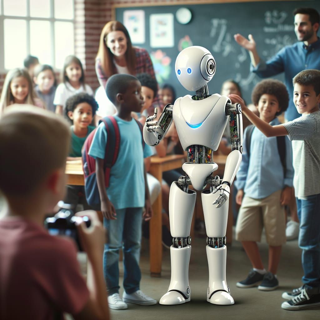 Friendly Robot Stops School Bullying: Professional Photograp...