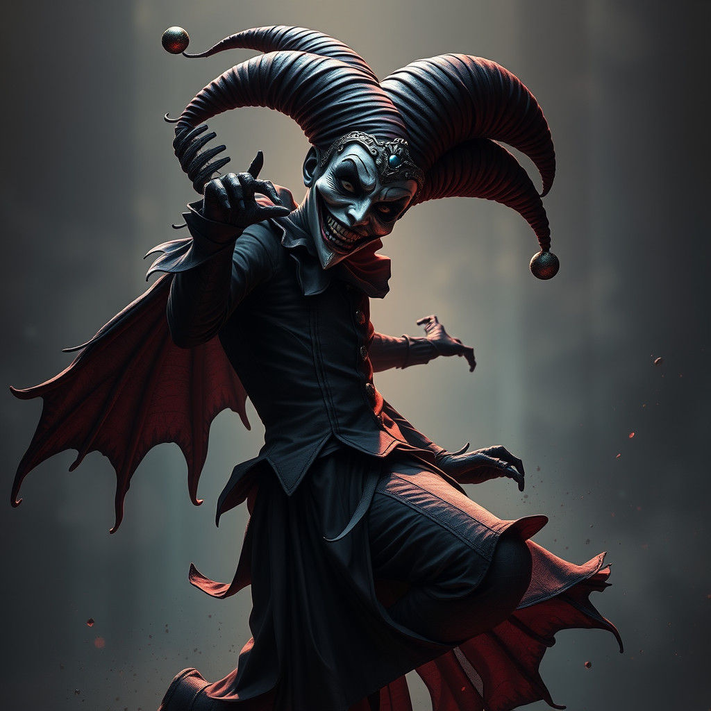 Jester with Demonic Mask in Dark Fantasy Style