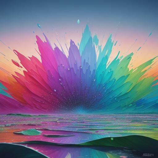 Graffiti Flower on Lake: Hyper-Realistic Digital Art