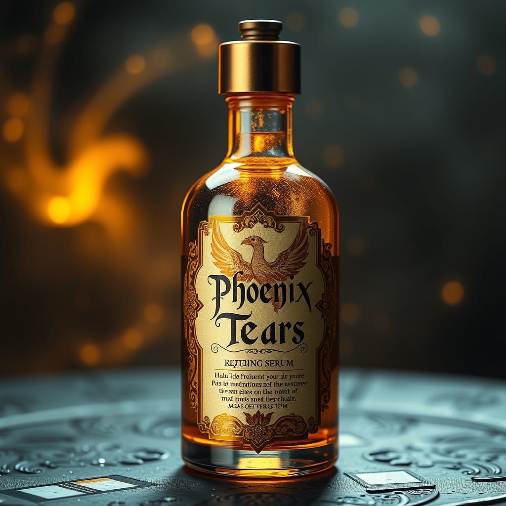 Golden Phoenix Tears Serum in Art Nouveau Style