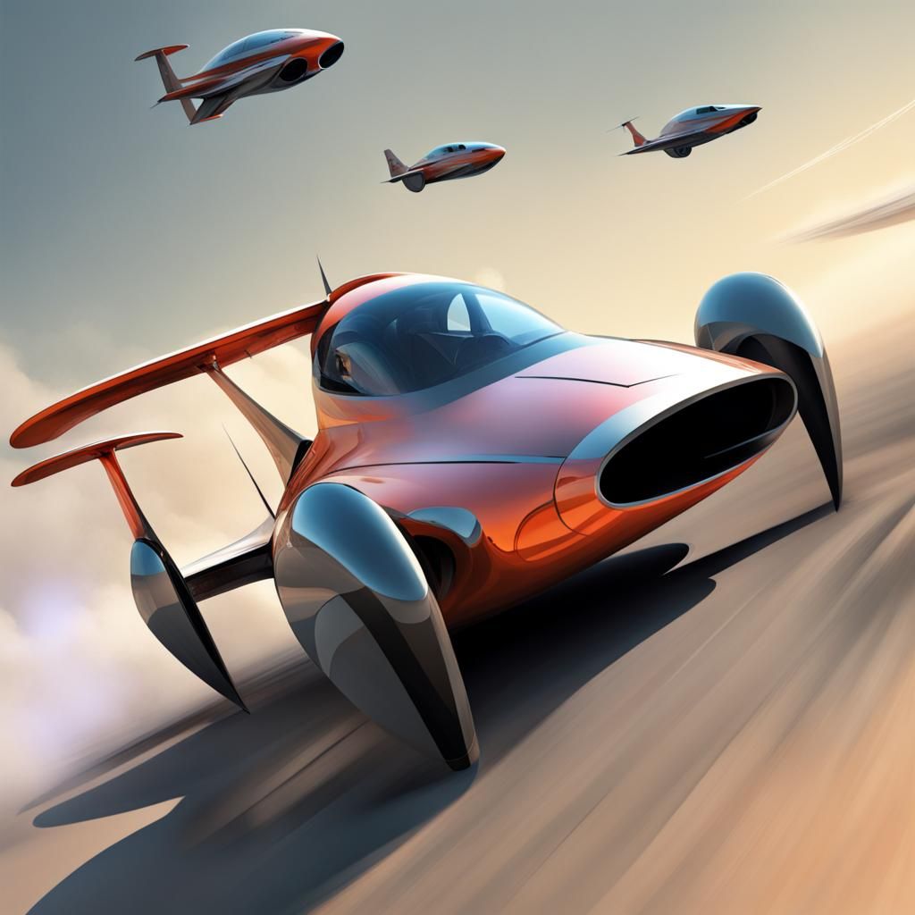 Futuristic Racecars and Planes in Flight