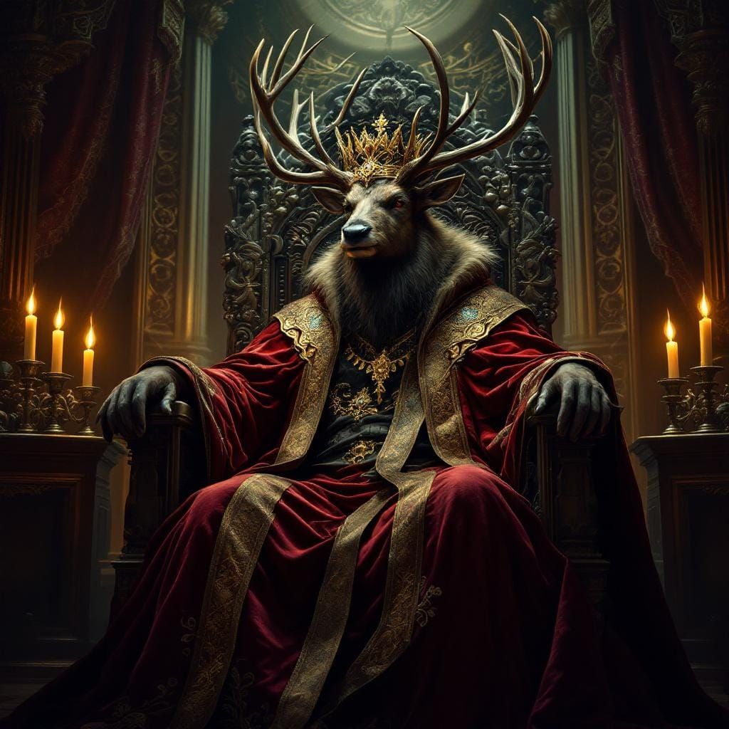 Regal Elk King on Throne in Grand Hall