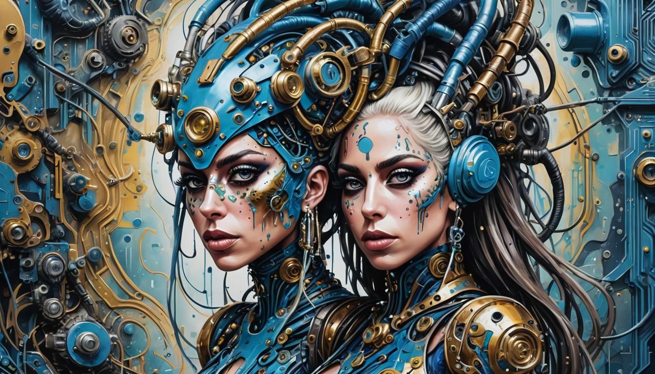 Steampunk Cyborg Girl in Graffiti Art Style