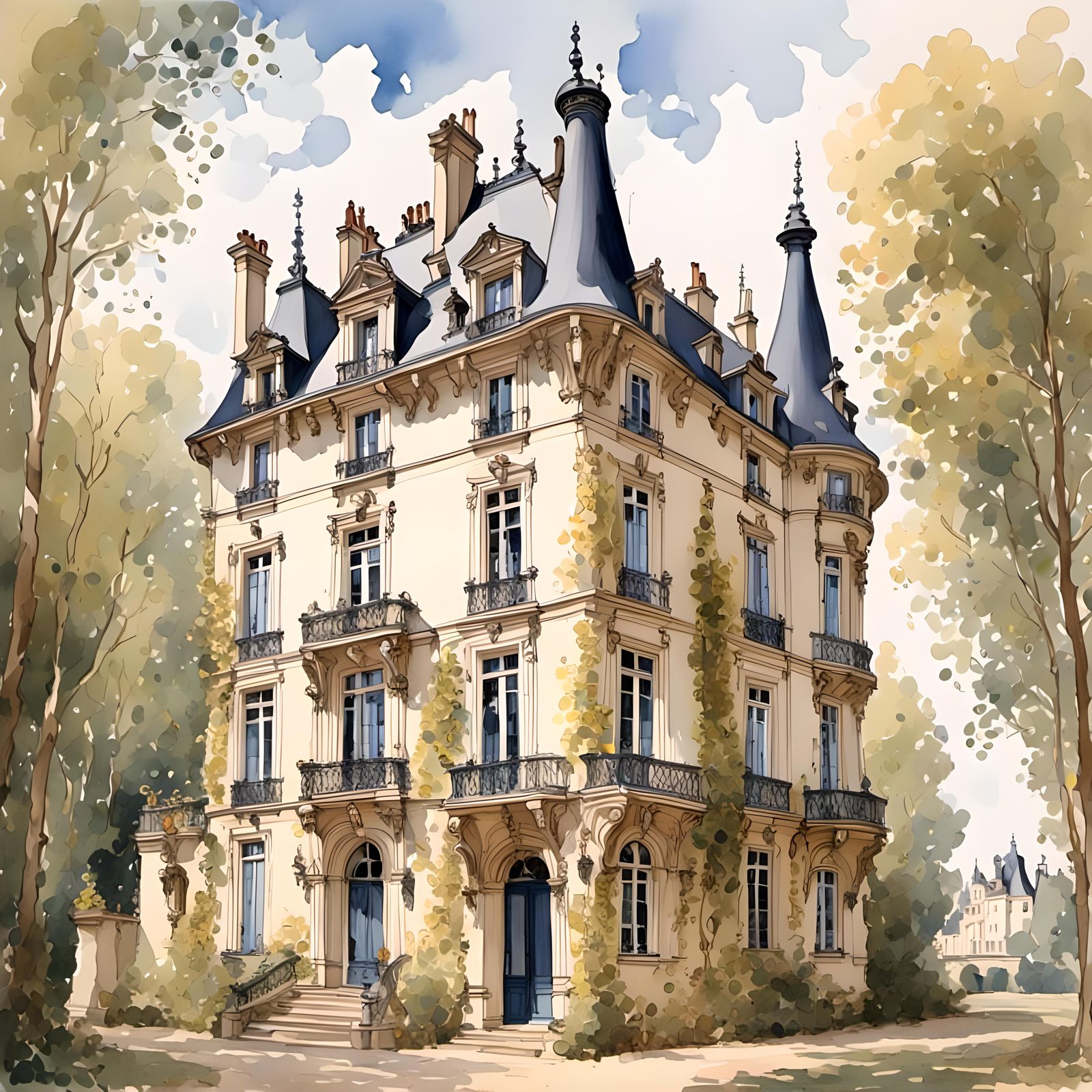 Neorenaissance Castle Facade in Loire Valley