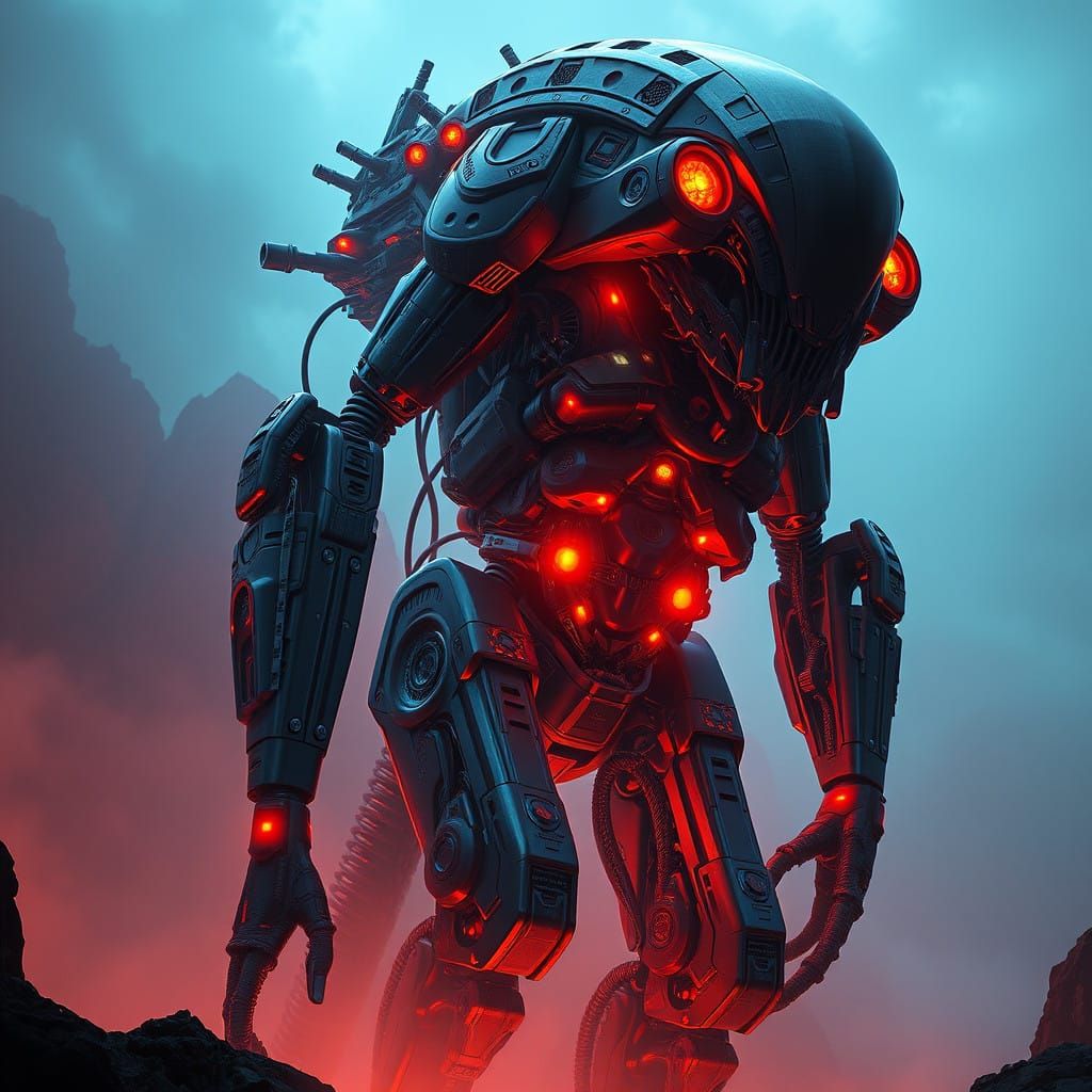 Epic Cyberpunk Robot in Stunning Sci-Fi Landscape