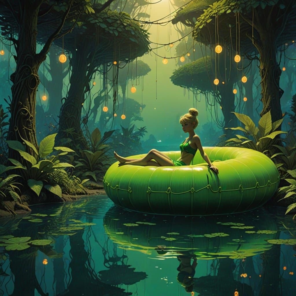 Tinker Bell in Heated Pool Bikini, Detailed Fantasy Art