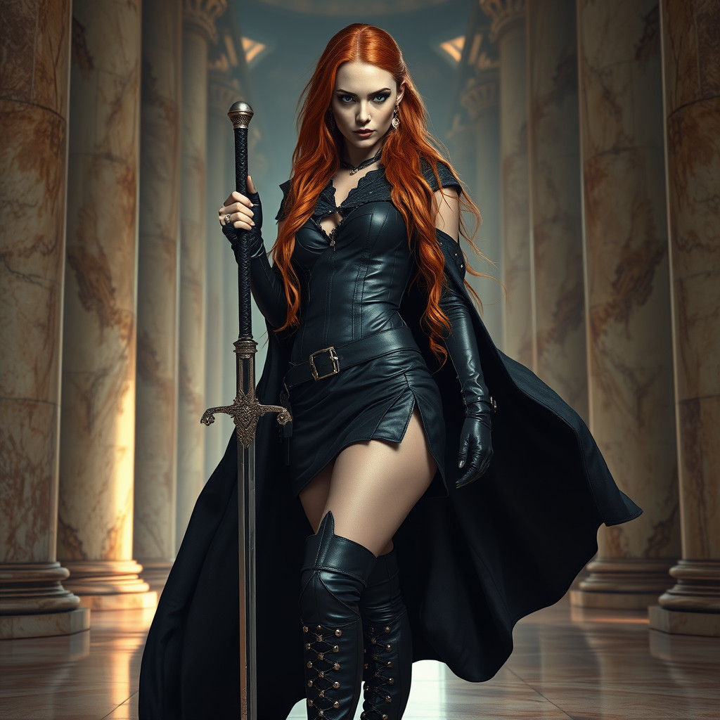 Woman with Saber in Dramatic Lighting