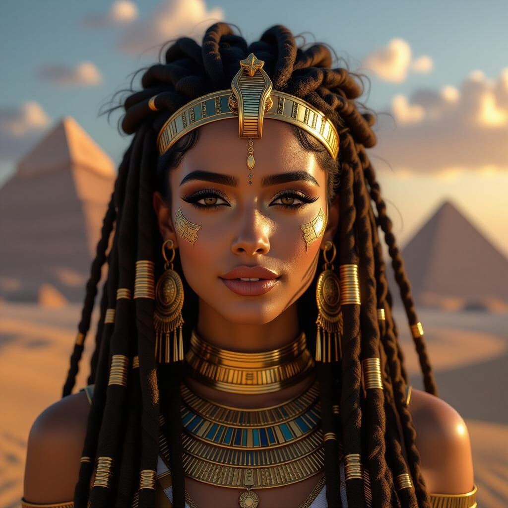 Egyptian Goddess Portrait with Golden Ornaments