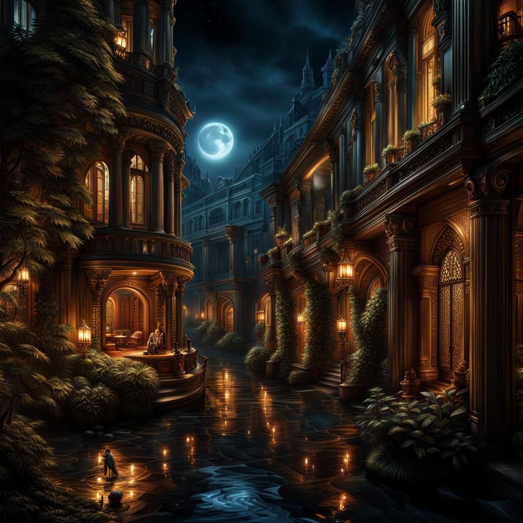 Hyperrealistic Night Scene with Intricate Details