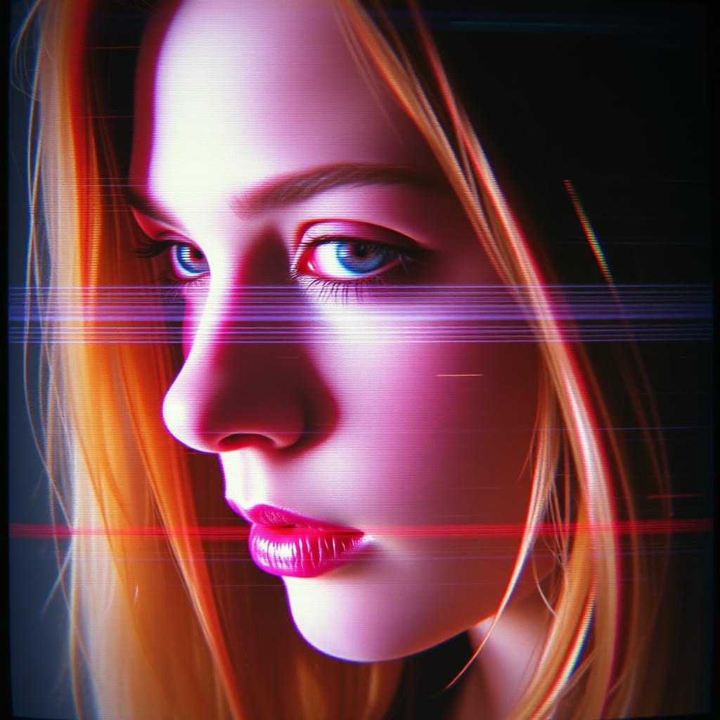 VHS Distorted Portrait of a Woman's Face