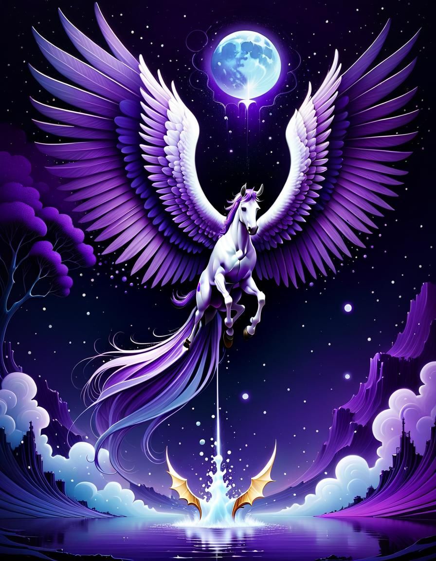 Purple Pegasus in Digital Splash Art Style