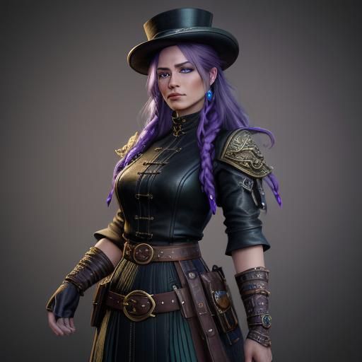 Lady Sewing Leather Top Hat: Fantasy Concept Art