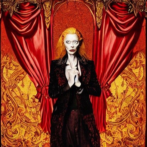 Vampires in Sinister Oil Painting with Red Accents