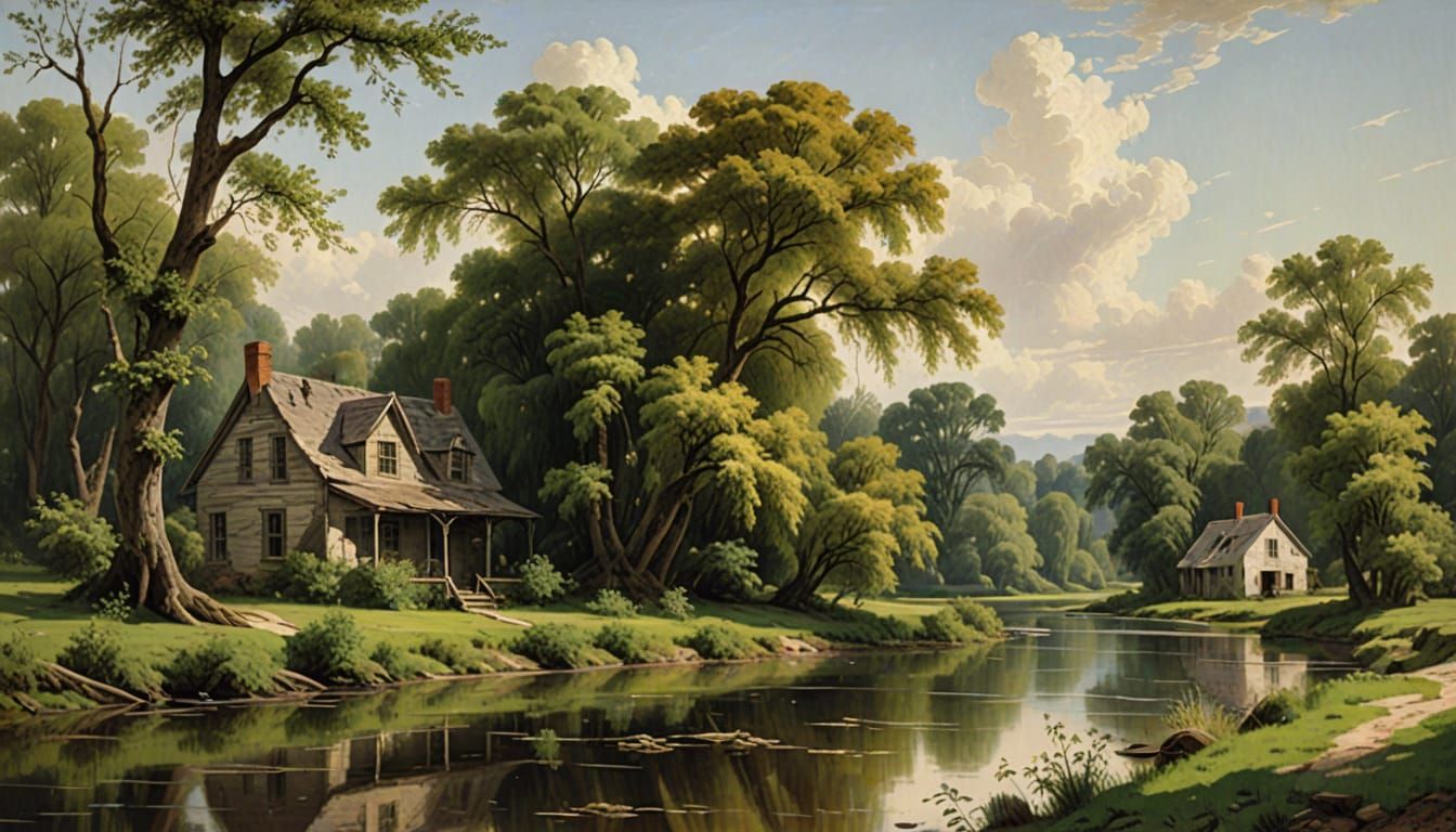 Peaceful River Scene in Hudson River School Style