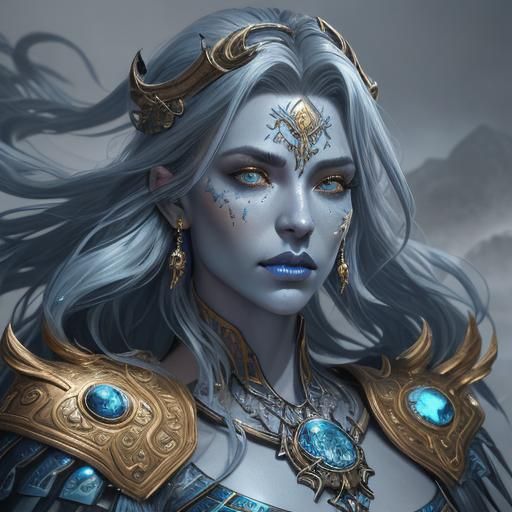 Majestic Ice-Demon Queen Portrait in Digital Art Style