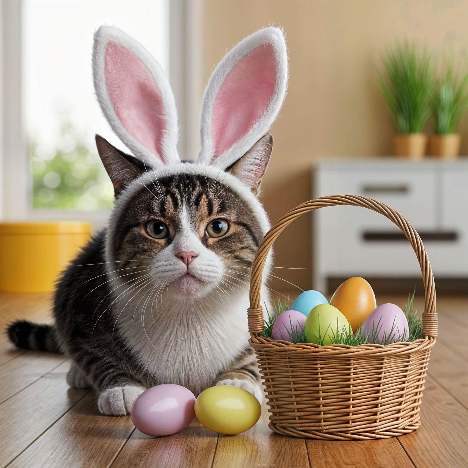 A Reluctant Feline in Easter Regalia