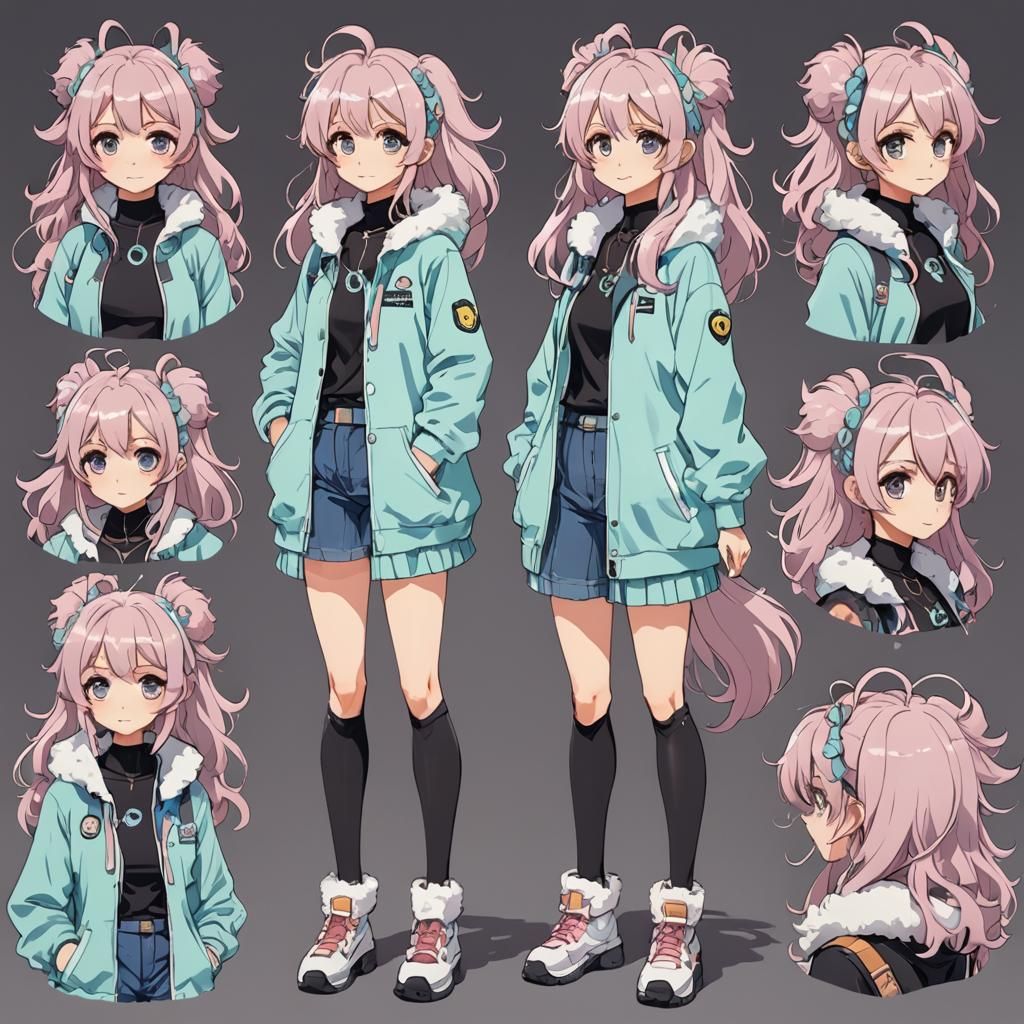 Anime Girl Character Reference Sheet in Manga Style