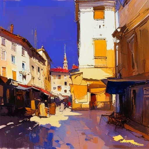 Impressionistic Watercolor Painting in Split-Complementary C...