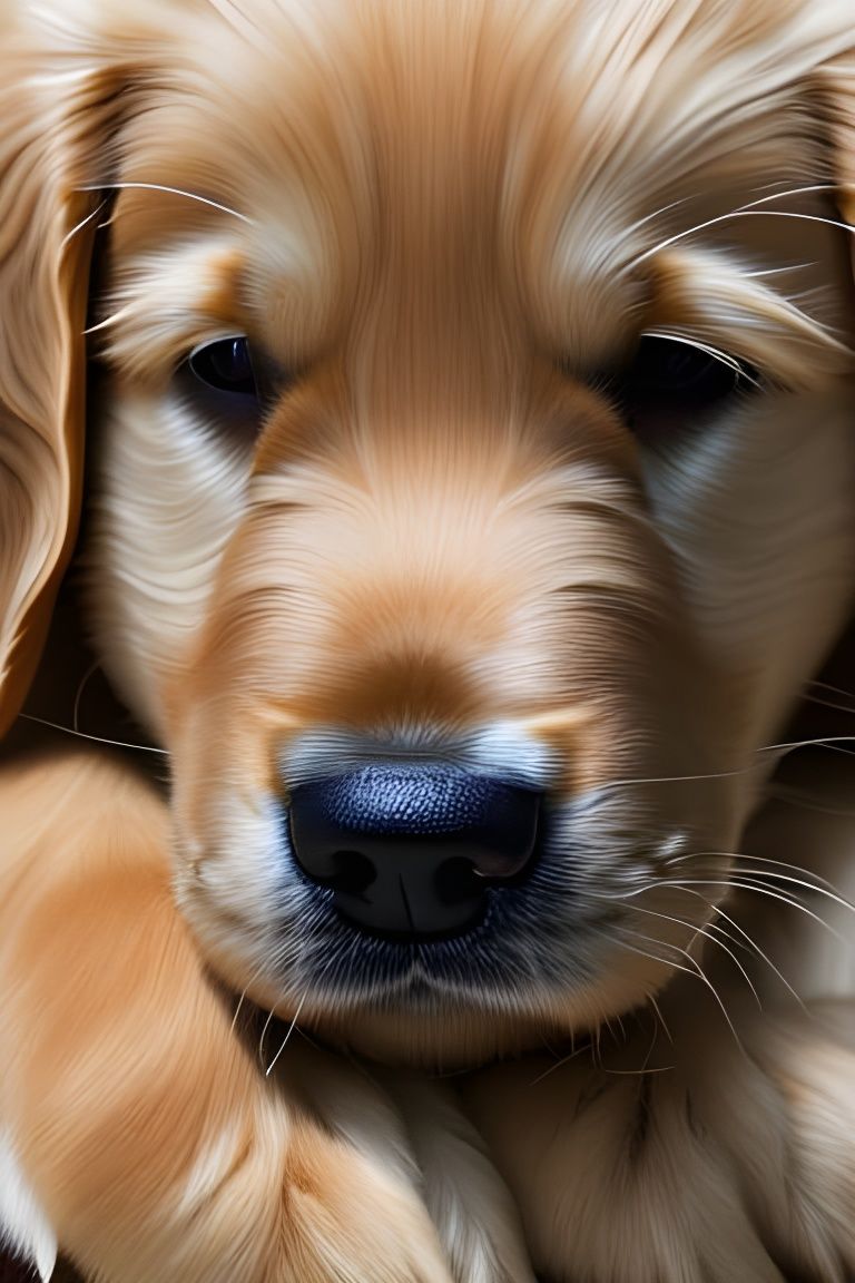Sleeping Golden Retriever Puppy in Hyperrealistic Macro Phot...