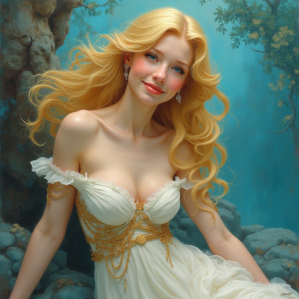 Romantic Victorian Goddess in Mysterious Steampunk Landscape