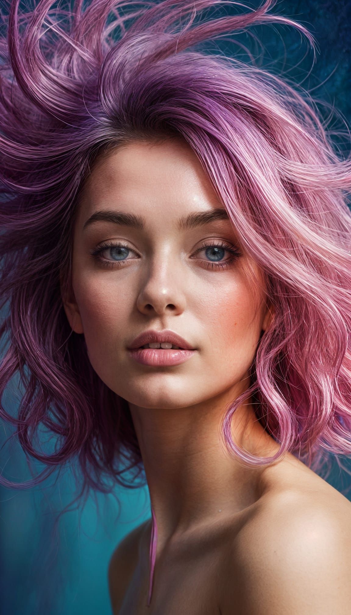 Vibrant Blue Woman in Dreamlike Harmony