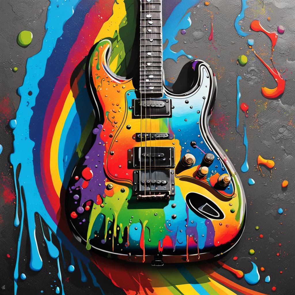 Rainbow Guitar in Graffiti Street Art Style