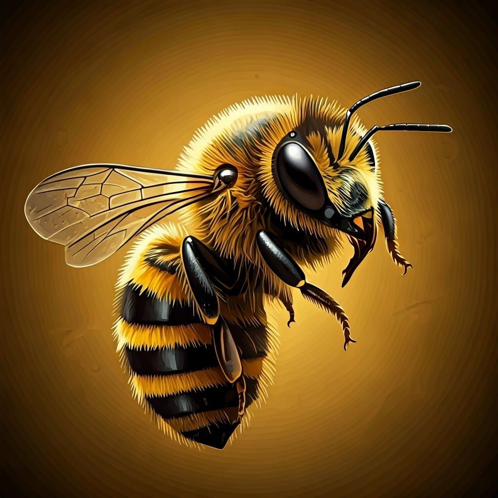 Detailed Cartoon Honey Bee in Mystical Setting