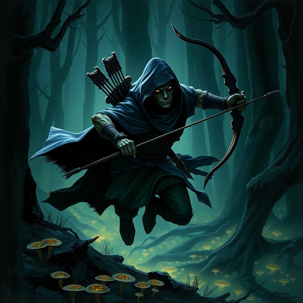 Mysterious Ranger Emerges from Shadows in Dark Fantasy Style